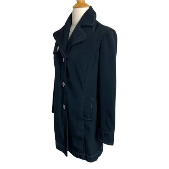 Black Button-Down Trench Coat with Contrast Stitching Women's - Picture 3 of 7